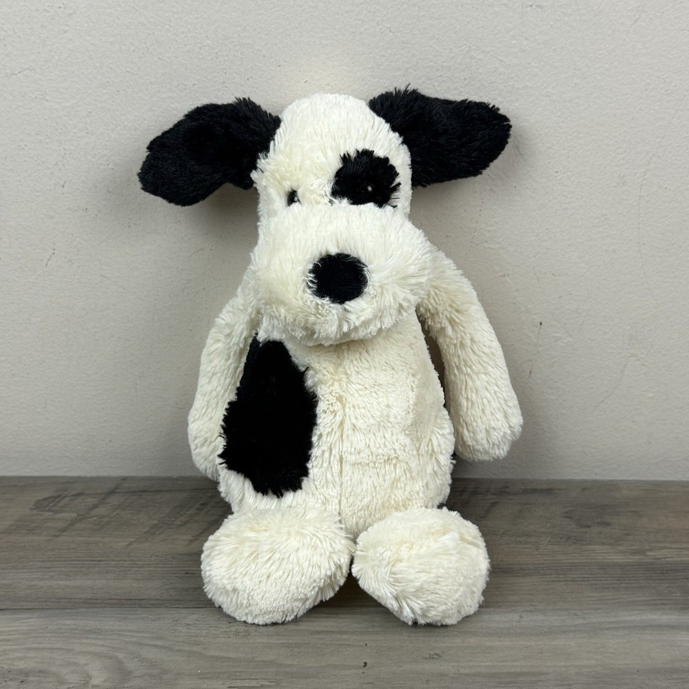 Jellycat Bashful Black & Cream Puppy Rufferty 12" Medium Spotted Authentic Lovey
